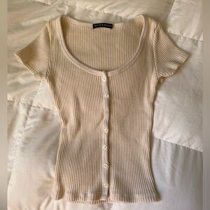 Brandy Melville Ribbed Cream Button-Up Top